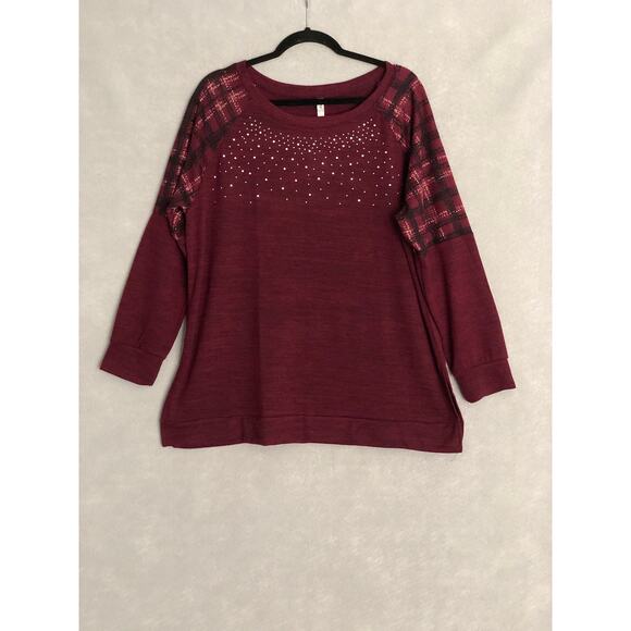 NY Collection Women's 2X Studded Drop Shoulder Sweater Burgundy NEW - Picture 1 of 7